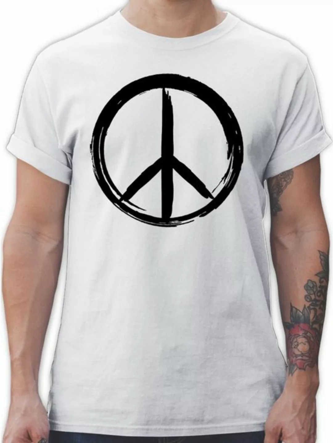 Shirtracer T-Shirt Peace Zeichen Pinsel Optik - schwarz Sprüche Statement günstig online kaufen