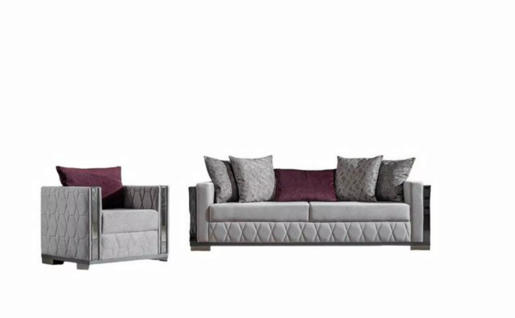 Xlmoebel Sofa Silberner Spiegel Sitzgruppe Couch Kissen Sofagruppe 3+1 Plät günstig online kaufen