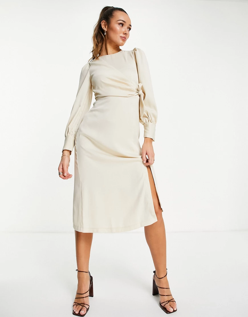 Closet London – Midikleid in Mokkabraun mit Schlitz-Neutral günstig online kaufen