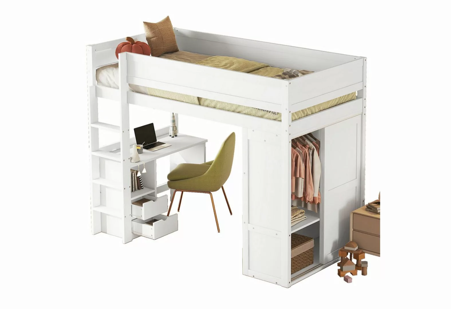 DOPWii Kinderbett 0,9*2m Hochbett mit Kleiderschrank,Schreibtisch,Schublade günstig online kaufen