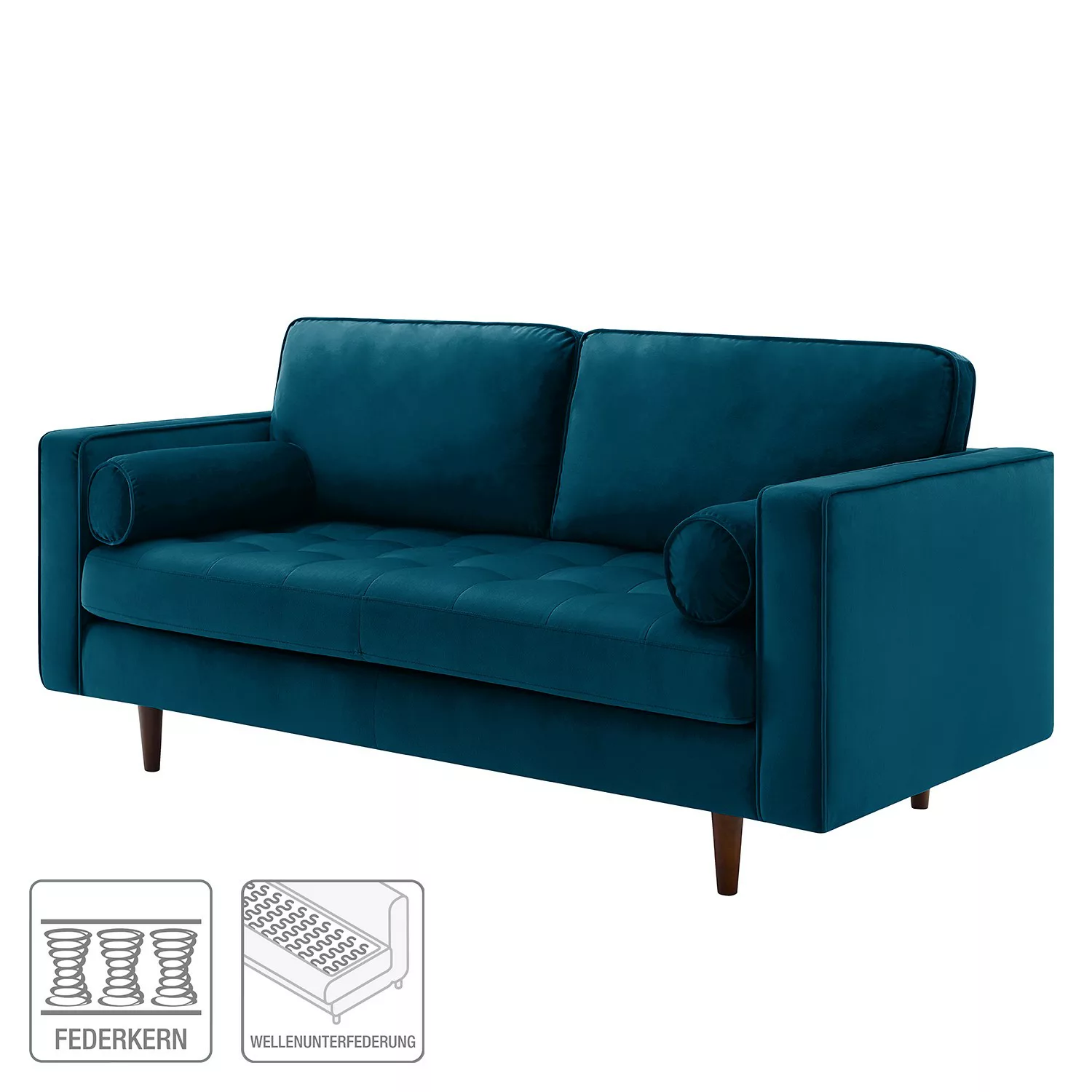 home24 Jack & Alice Sofa Pirk 2-Sitzer Marineblau Samt 186x85x87 cm günstig online kaufen