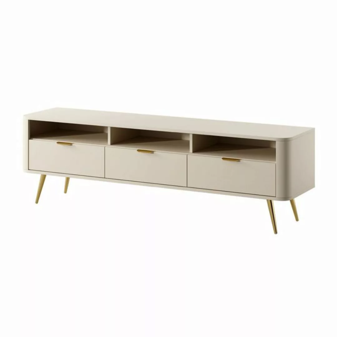 Selsey TV-Schrank OVAL mit 3 Schubladen, 3 offenen Fächern und goldenen Bei günstig online kaufen