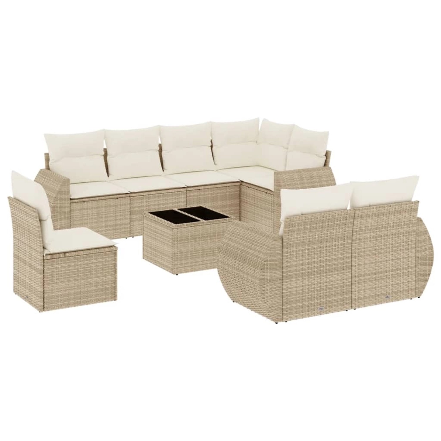 vidaXL 9-Tlg Garten-Sofagarnitur mit Kissen Beige Poly Rattan 3253985 günstig online kaufen