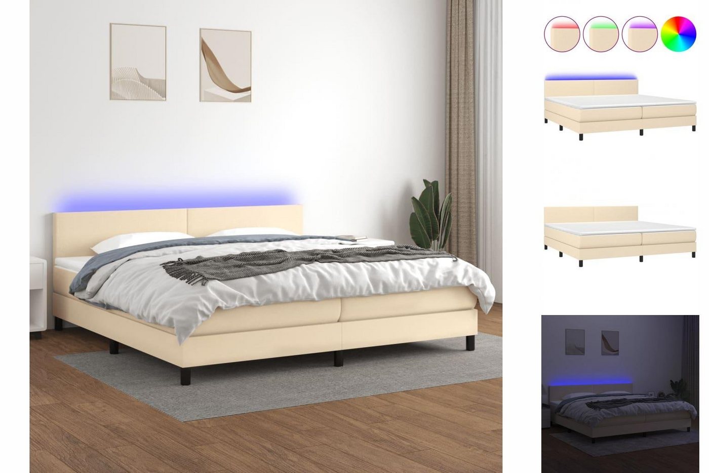 vidaXL Bettgestell Boxspringbett mit Matratze LED Creme 200x200 cm Stoff Be günstig online kaufen