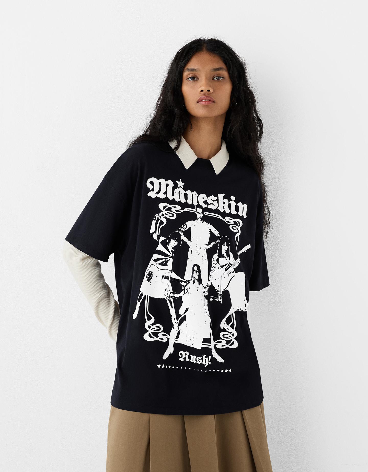 Bershka T-Shirt Måneskin Mit Kurzen Ärmeln Damen M Schwarz günstig online kaufen