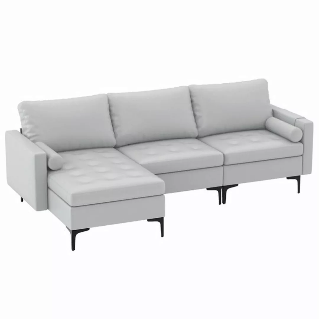 COSTWAY Ecksofa, mit Schlaffunktion,2 USB-Anschlüsse&Steckdose,322x130x80cm günstig online kaufen