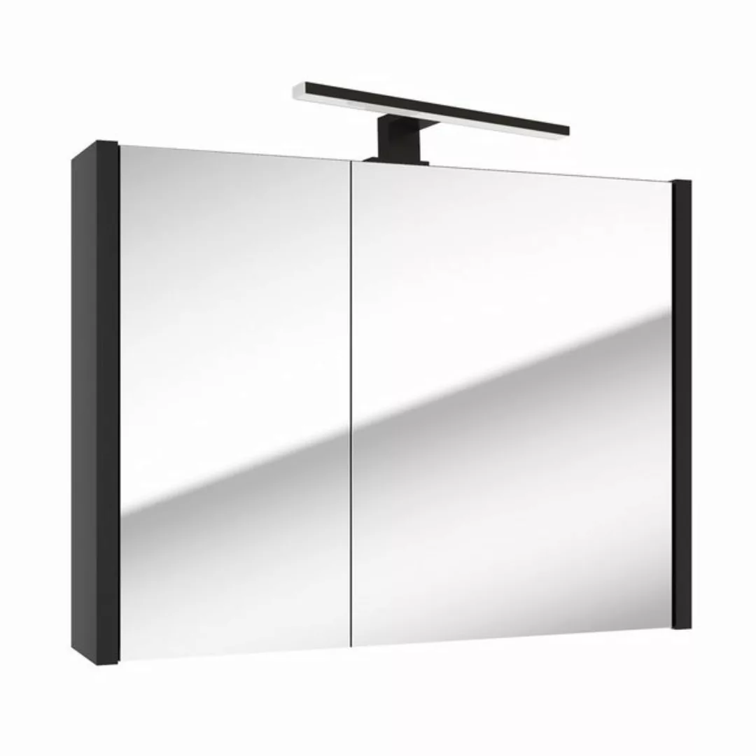 Spiegelschrank 80 cm mit LED Aufbauleuchte NANTES-107 in schwarz, B/H/T: ca günstig online kaufen