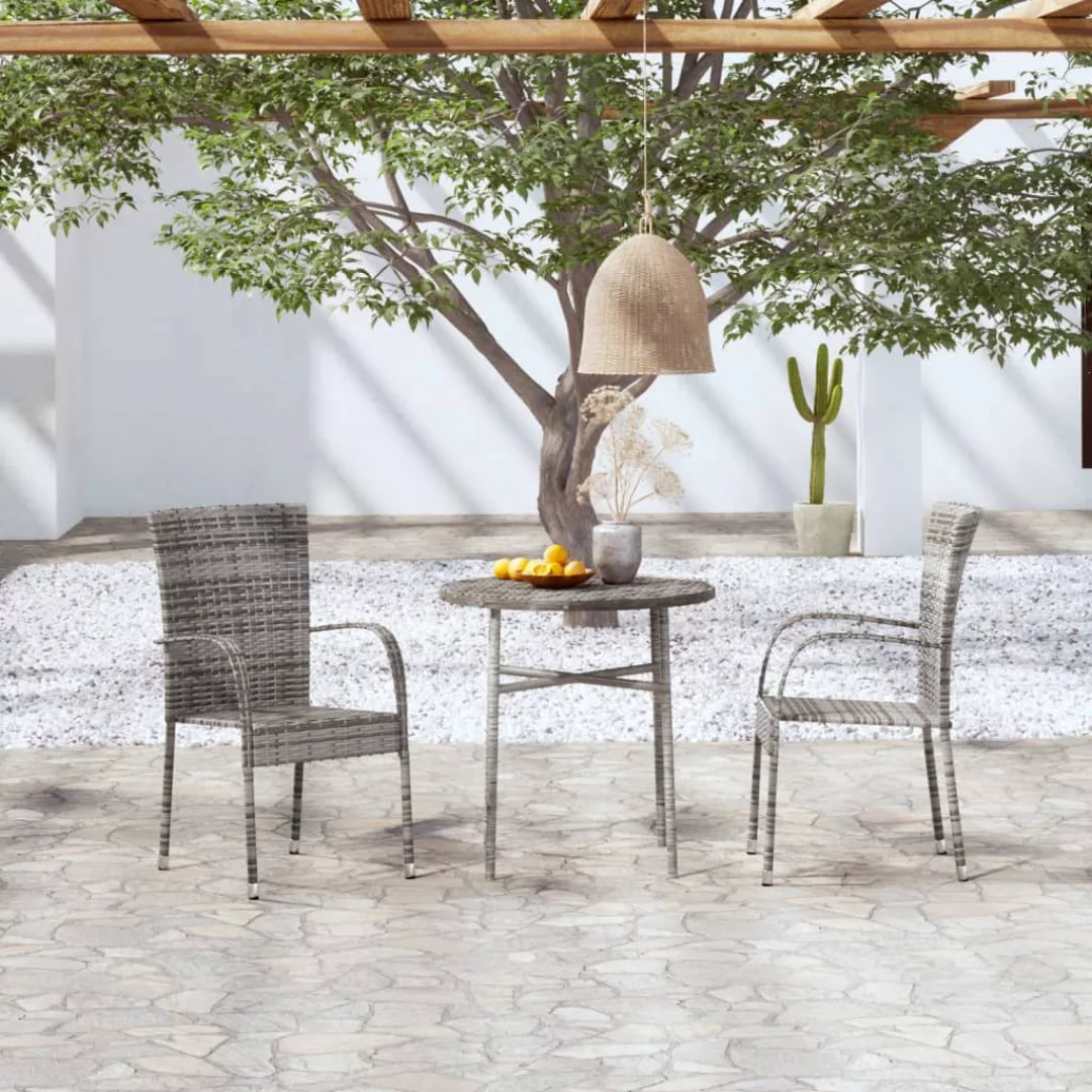 3-tlg. Garten-essgruppe Poly Rattan Grau günstig online kaufen