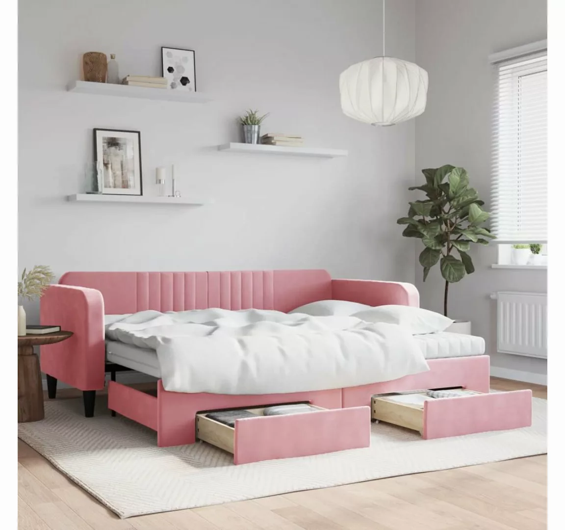 vidaXL Gästebett Gästebett Tagesbett Ausziehbar mit Schubladen Rosa 90x200 günstig online kaufen