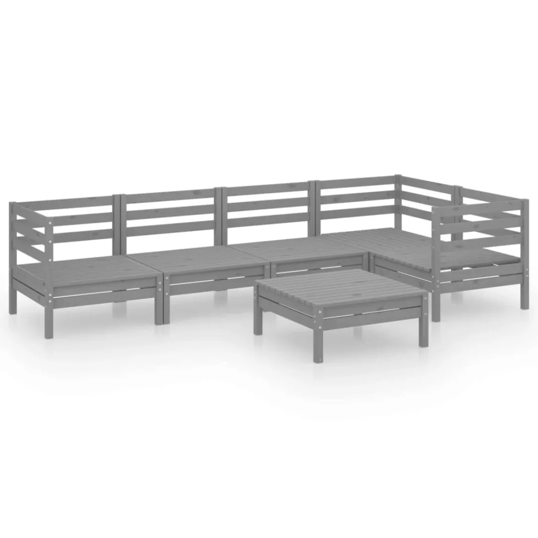 6-tlg. Garten-lounge-set Massivholz Kiefer Grau günstig online kaufen