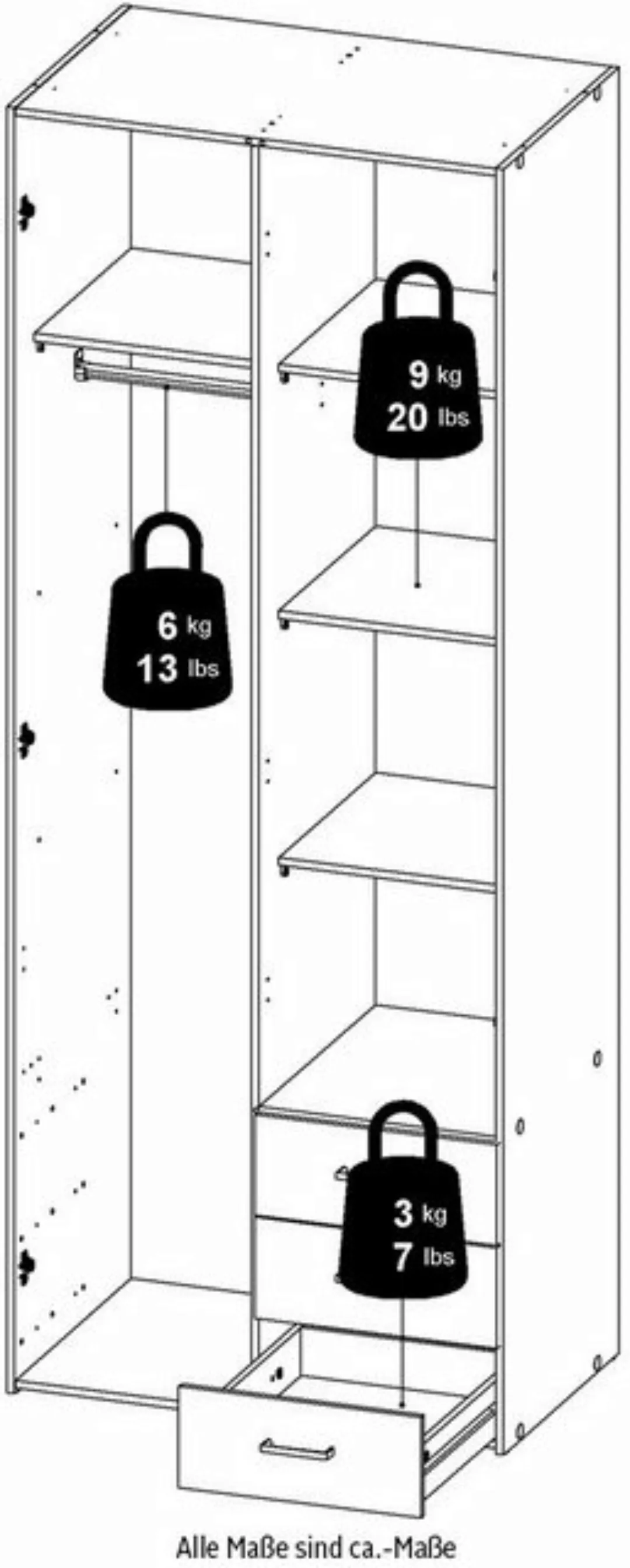 Home affaire Kleiderschrank, Mit viel Stauraum, graue Stangengriffe, Gr. ca günstig online kaufen