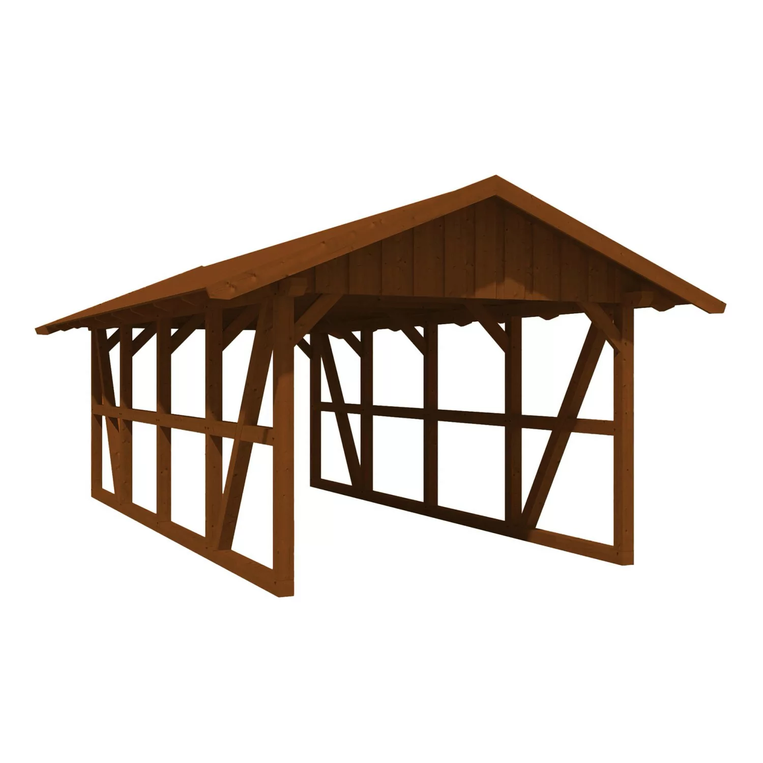 Skan Holz Carport Schwarzwald mit Dachschalung 424 x 772 cm Nuss günstig online kaufen