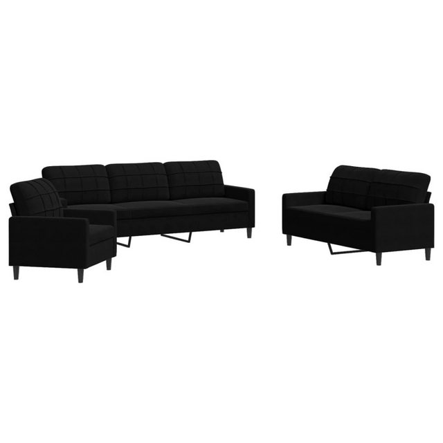 vidaXL Sofa 3-tlg. Sofagarnitur mit Kissen Schwarz Samt günstig online kaufen