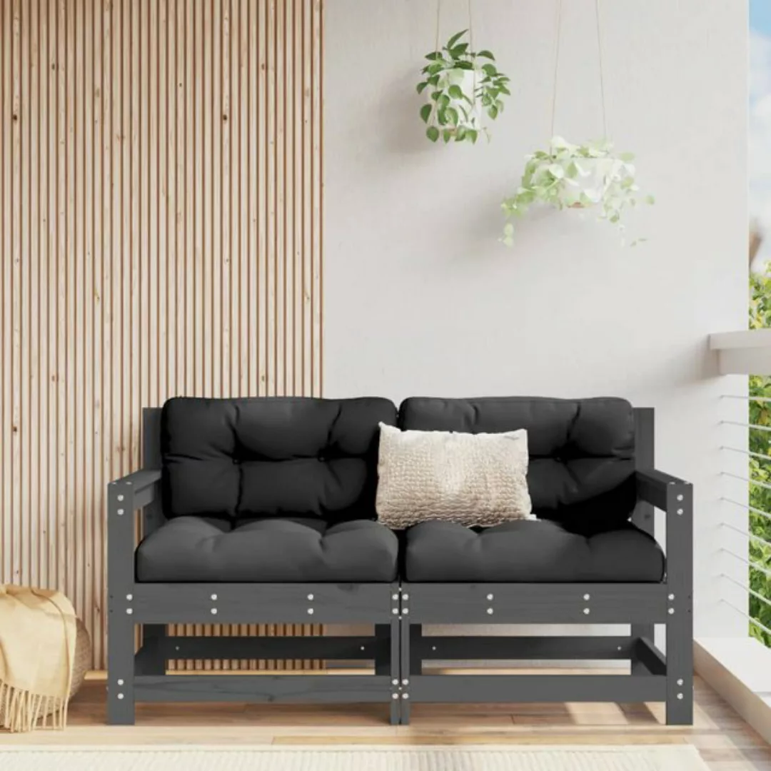 vidaXL Ecksofa Garten-Ecksofas 2 Stk. Grau Massivholz Kiefer günstig online kaufen