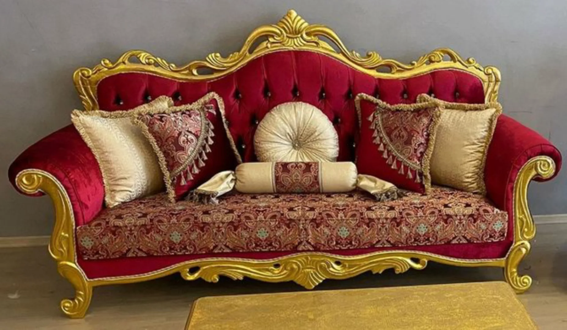 Casa Padrino Sofa Luxus Barock Sofa Bordeauxrot / Mehrfarbig / Gold - Prunk günstig online kaufen