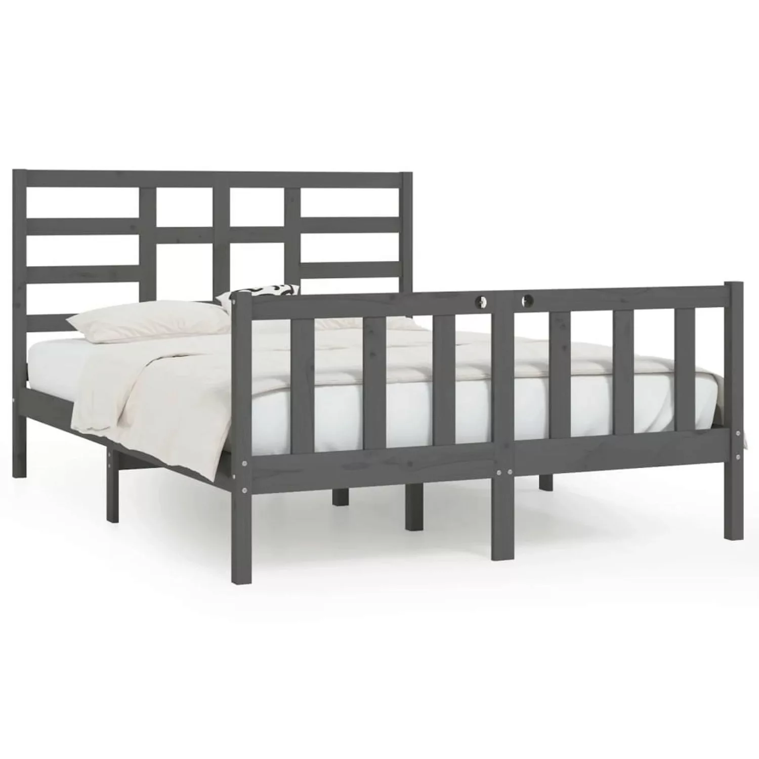 vidaXL Bettgestell Massivholzbett Grau 150x200 cm 5FT King Size Bett Bettge günstig online kaufen