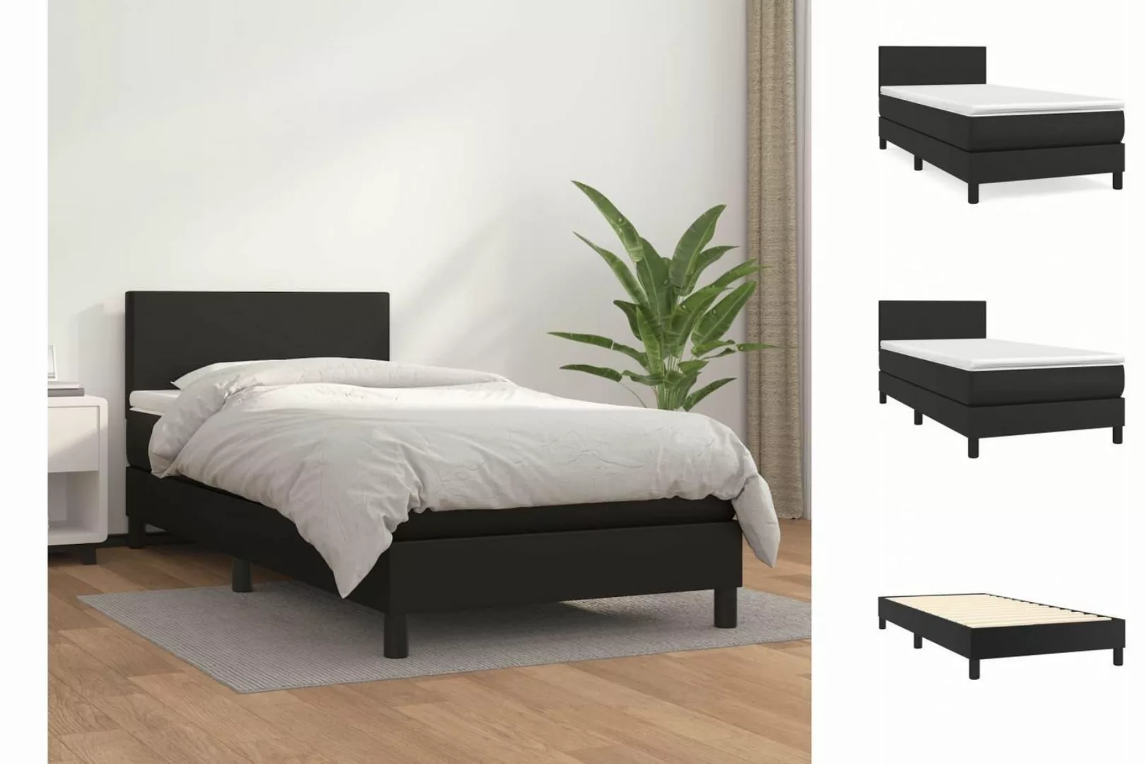 vidaXL Bettgestell Boxspringbett mit Matratze Schwarz 90x200 cm Kunstleder günstig online kaufen