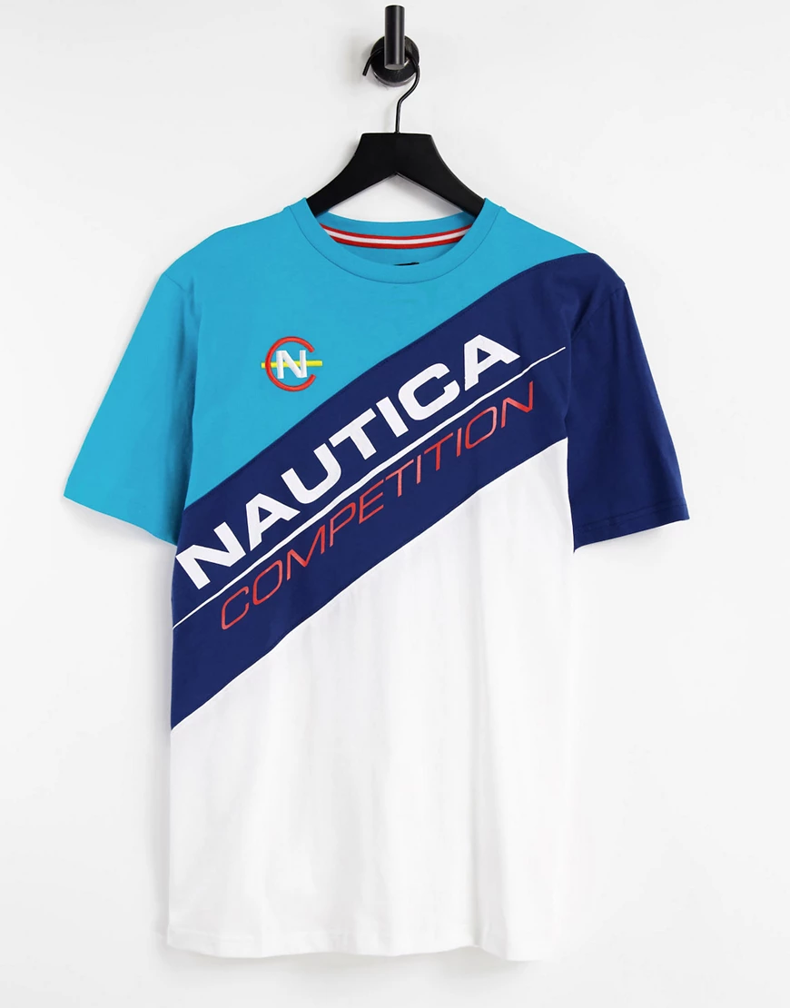 Nautica Competition – Gaff – T-Shirt in Aquablau im Patchwork-Stil, Kombite günstig online kaufen