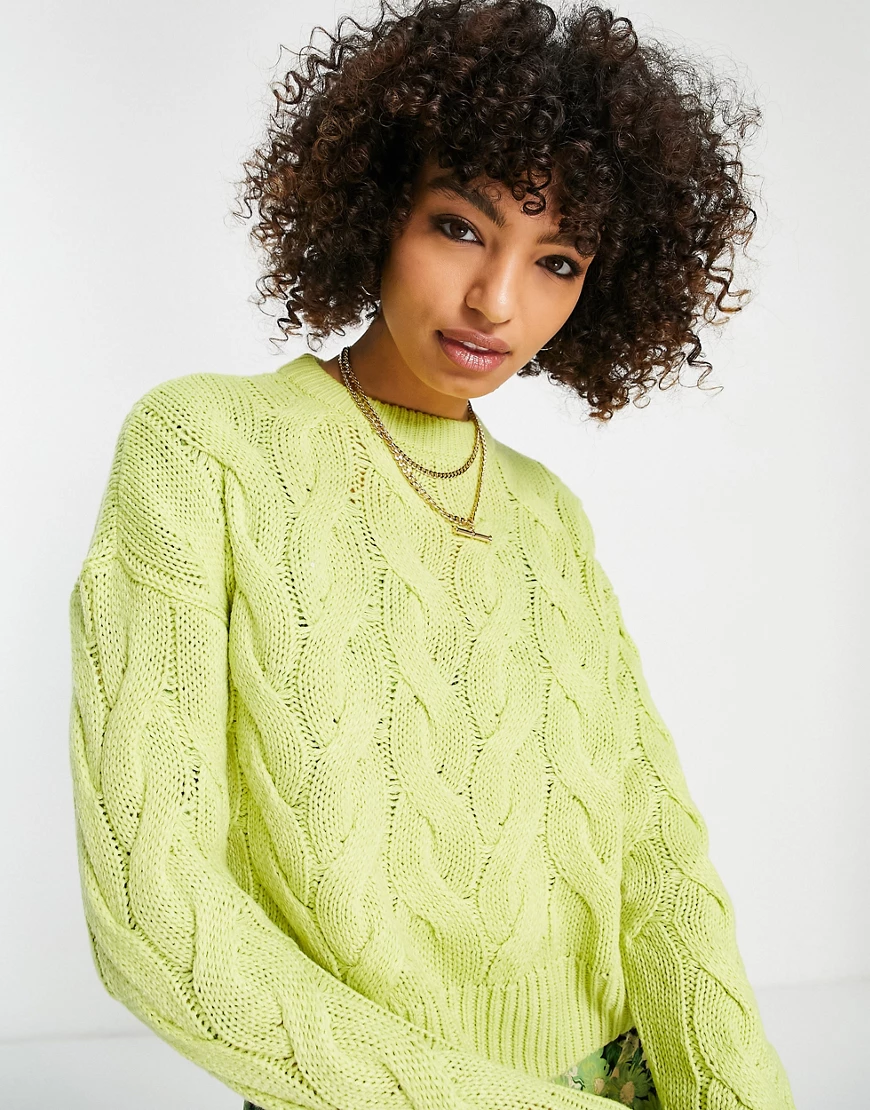 Vero Moda – Strickpullover in Gelb mit Zopfmuster günstig online kaufen