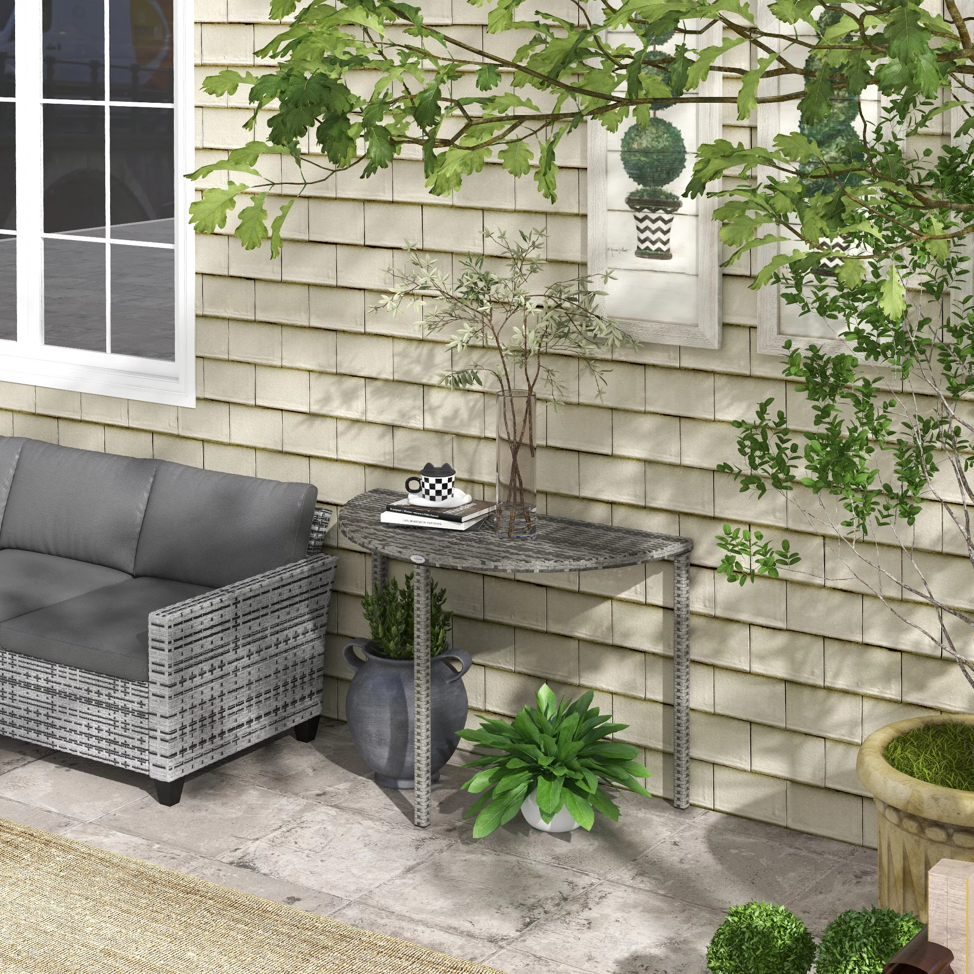 Outsunny Balkontisch Garten Beistelltisch Tisch Gartenmöbel halbrund Polyra günstig online kaufen