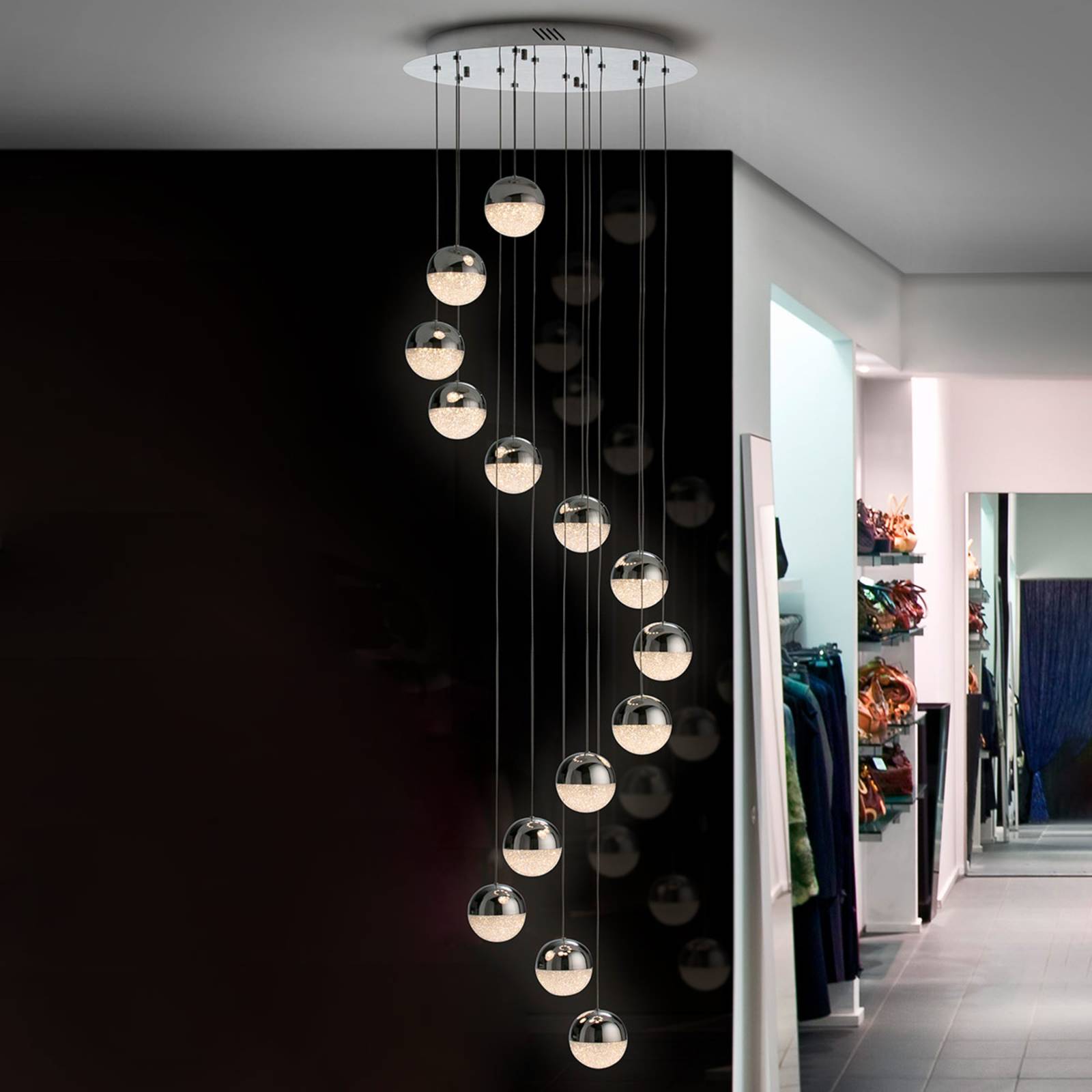 LED-Pendelleuchte Sphere 14-flammig chrom App günstig online kaufen