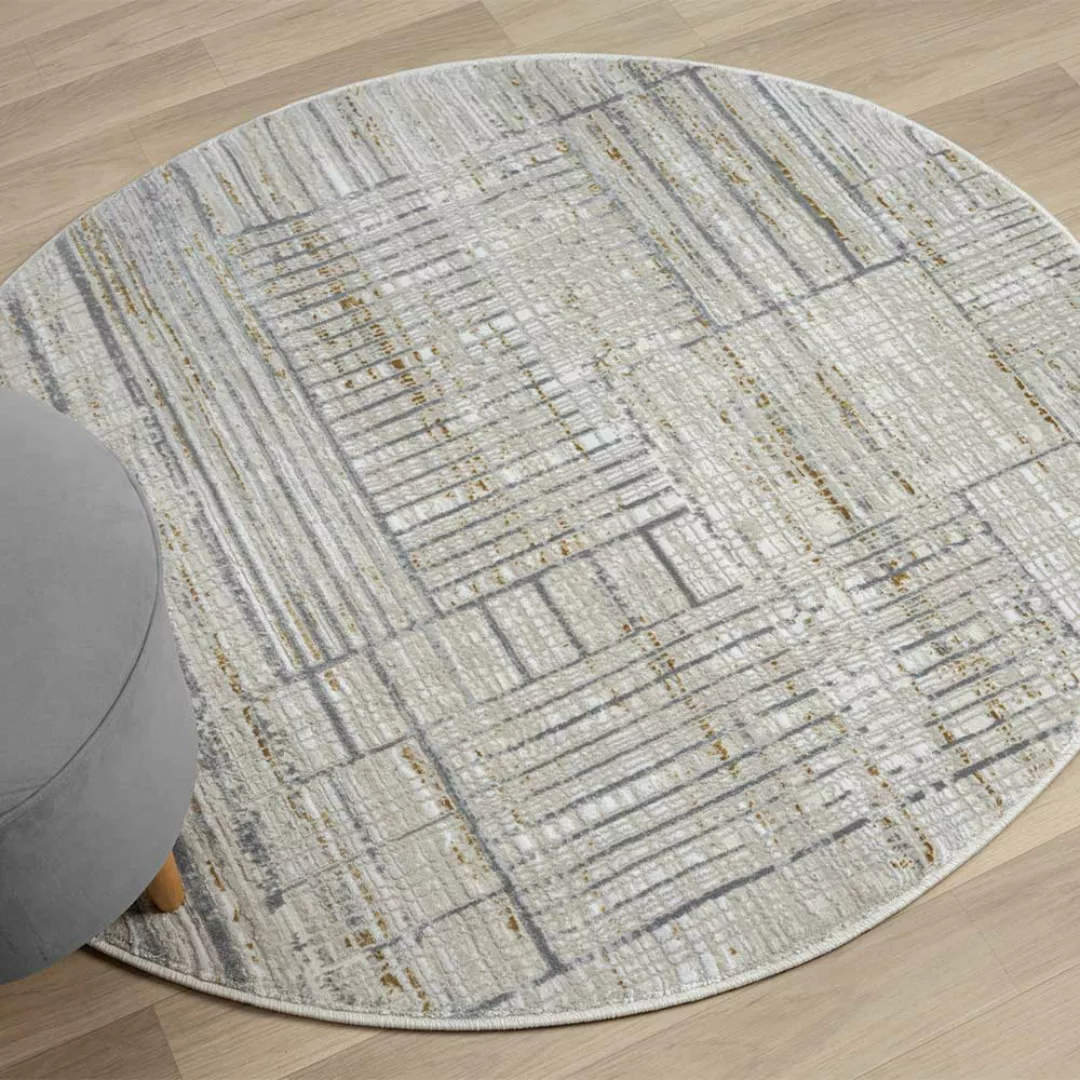 Runder Teppich mit Muster in Creme und Hellgrau 120 cm Durchmesser günstig online kaufen