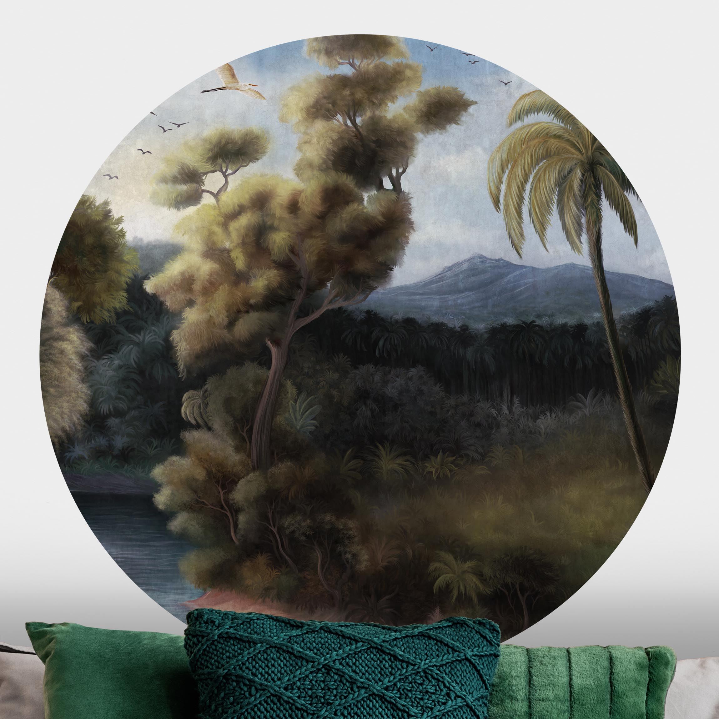 Runde Tapete selbstklebend Malerischer Vintage Dschungel günstig online kaufen