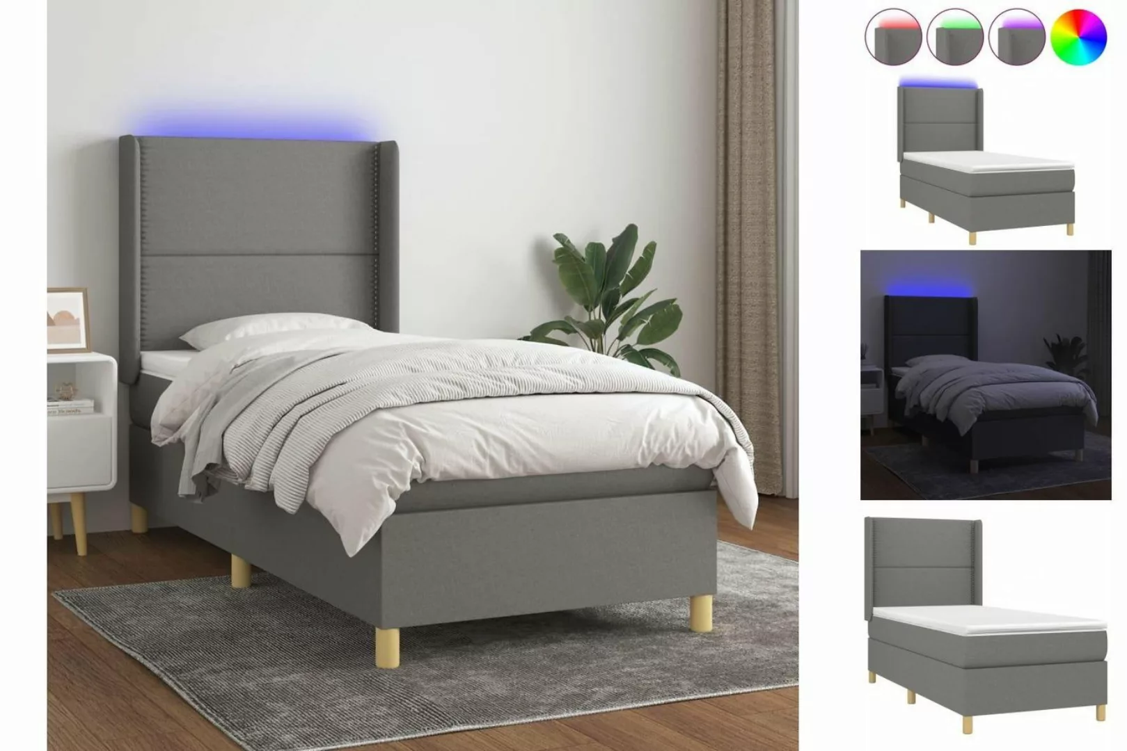 vidaXL Boxspringbett Boxspringbett mit Matratze LED Dunkelgrau 90x200 cm St günstig online kaufen