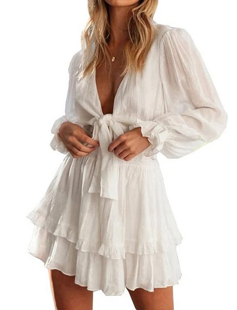 FIDDY Trägerkleid Kleid mit V-Ausschnitt und langen Ärmeln und Puffärmeln günstig online kaufen
