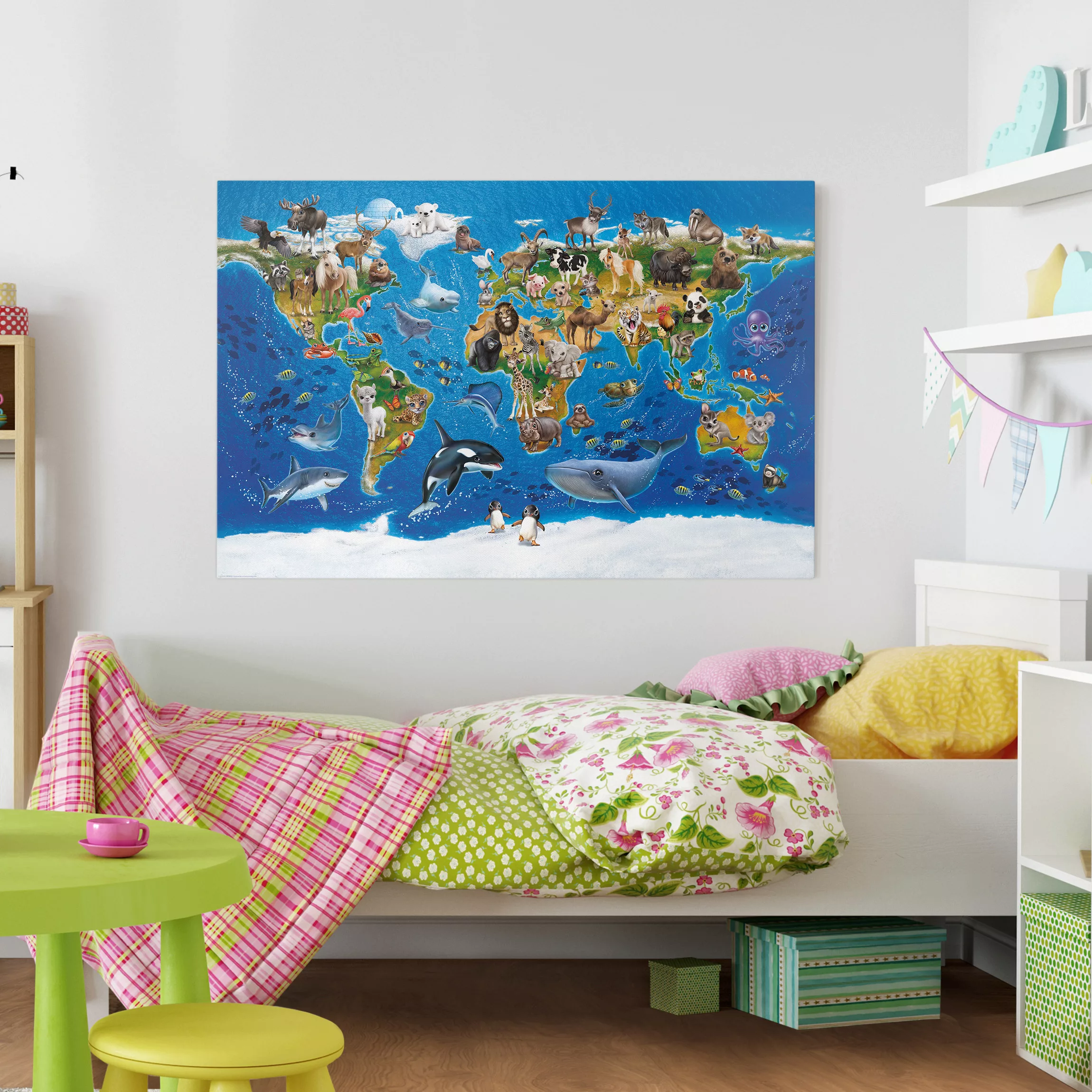 Leinwandbild Kinderzimmer - Querformat Animal Club International - Weltkart günstig online kaufen