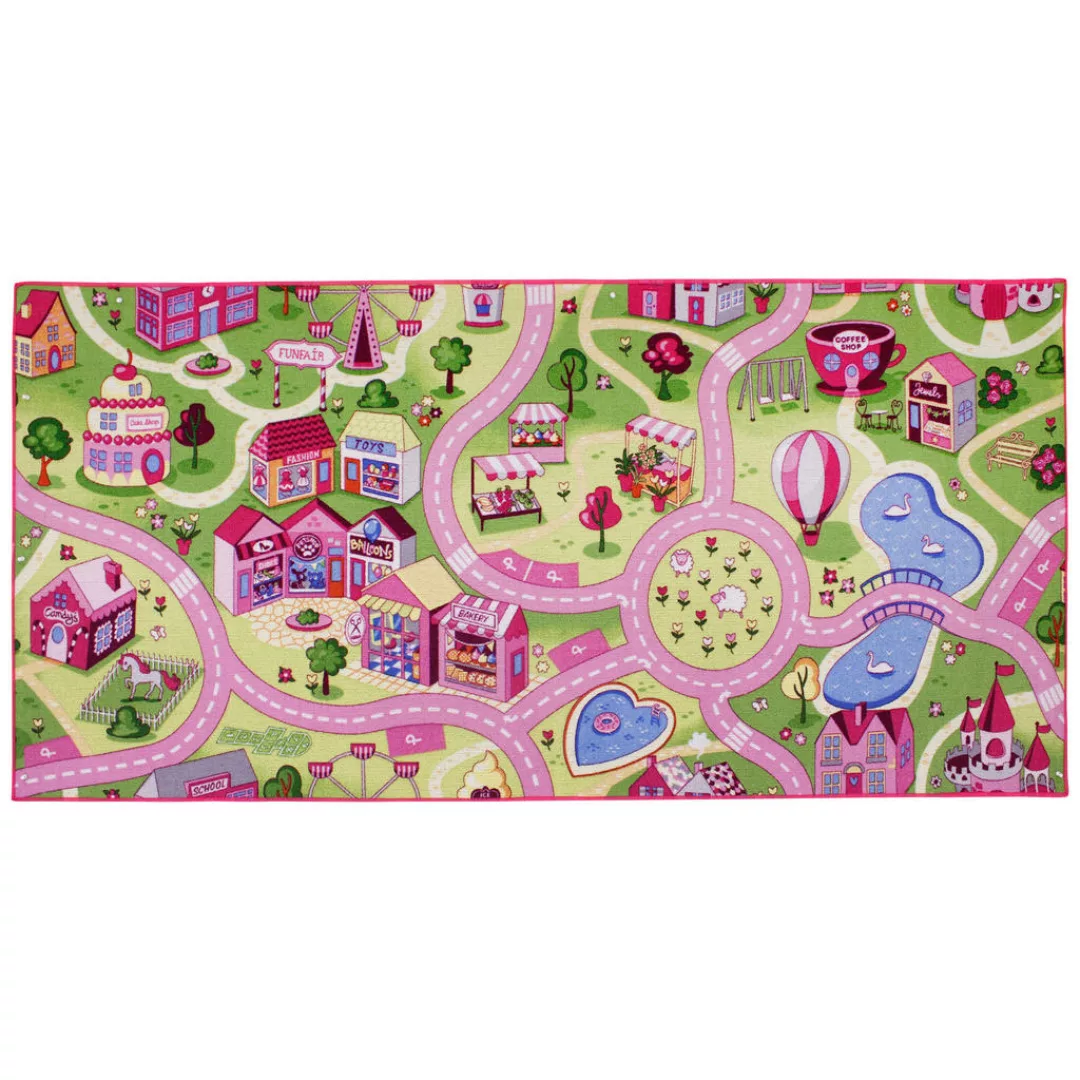Kinderteppich Sweet Town pink B/L: ca. 95x200 cm günstig online kaufen