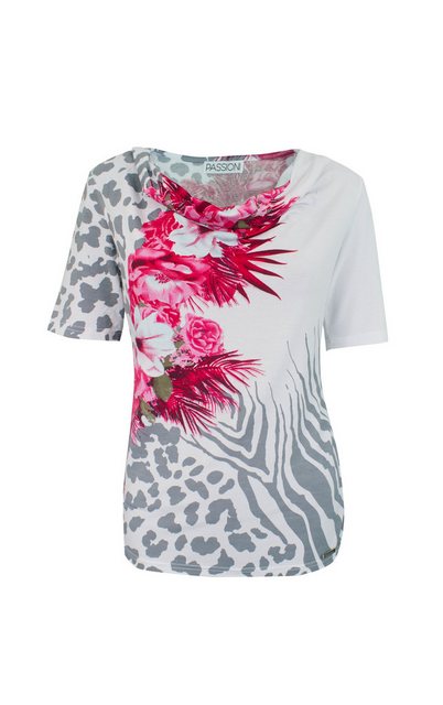 Passioni T-Shirt mit Floral-Animal-Muster-Mix auf Weiß günstig online kaufen