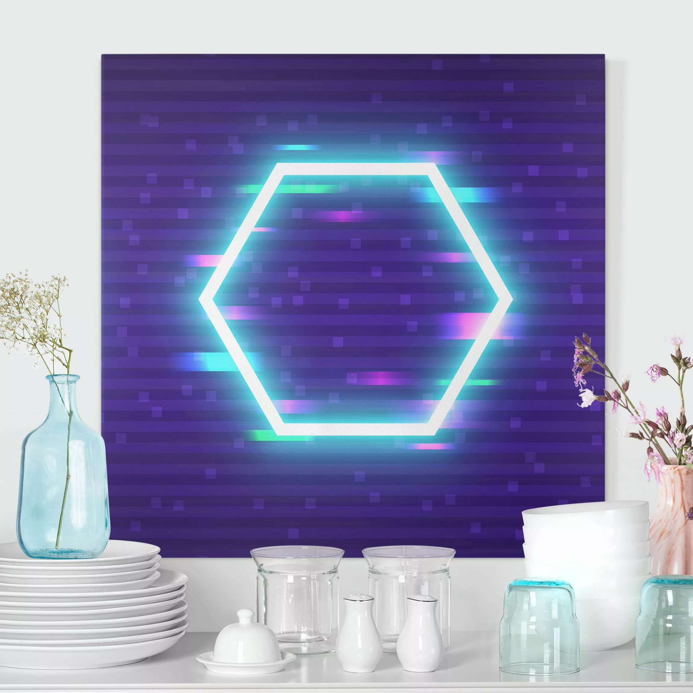 Leinwandbild Geometrisches Hexagon in Neonfarben günstig online kaufen