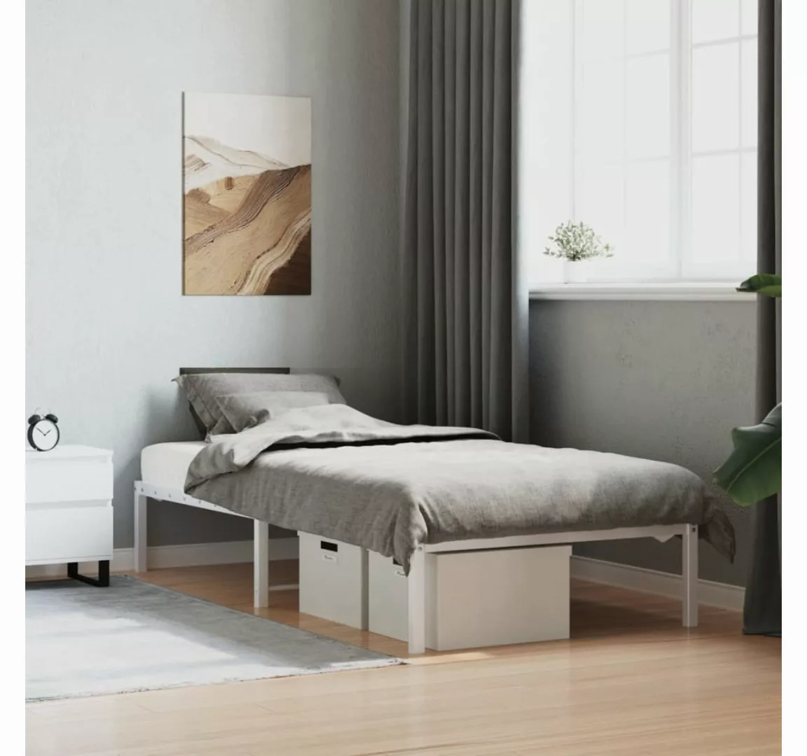 vidaXL Bettgestell Bettgestell Metall Weiß 90x200 cm Bett Bettgestell günstig online kaufen