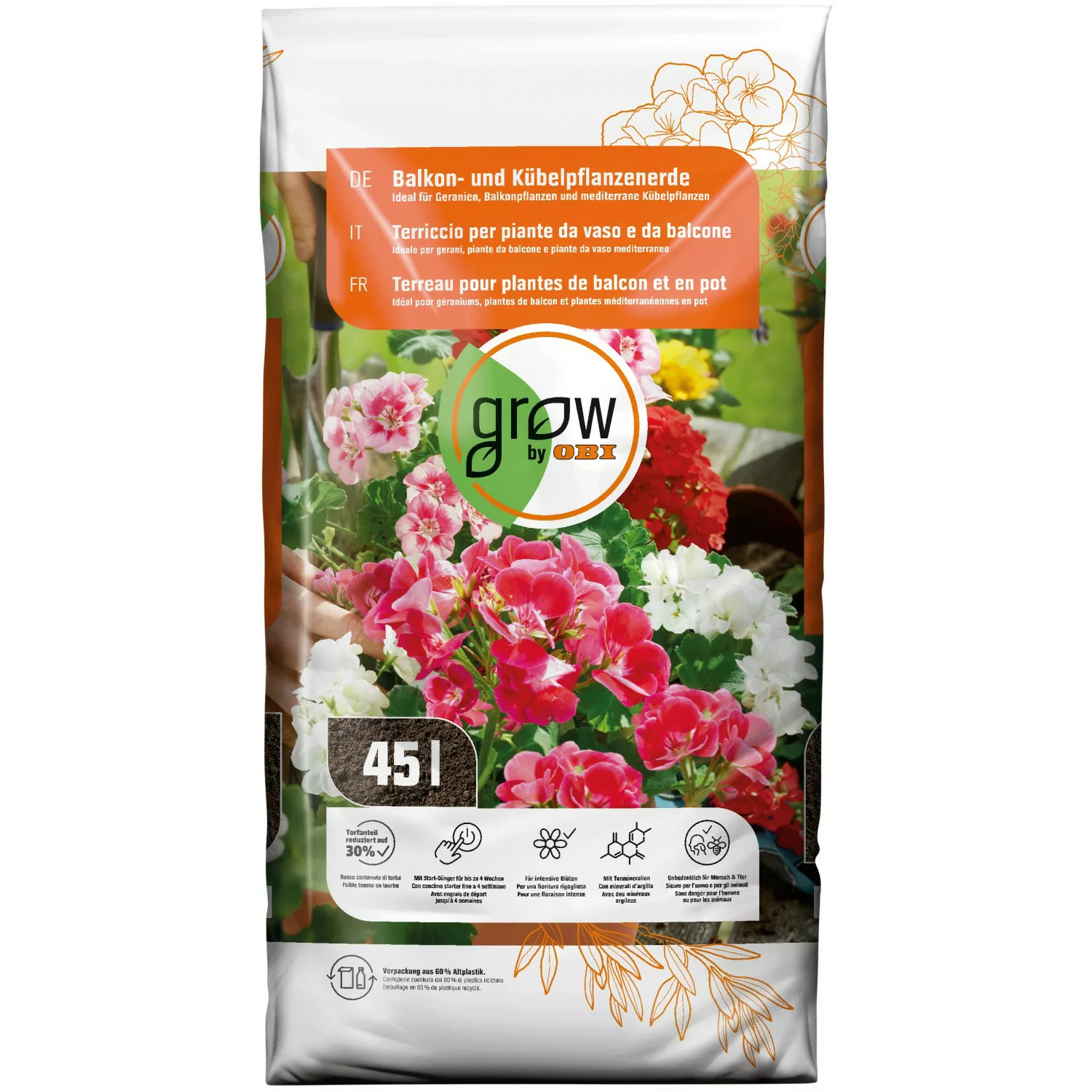 GROW by OBI Balkon- und Kübelpflanzenerde, 45l günstig online kaufen