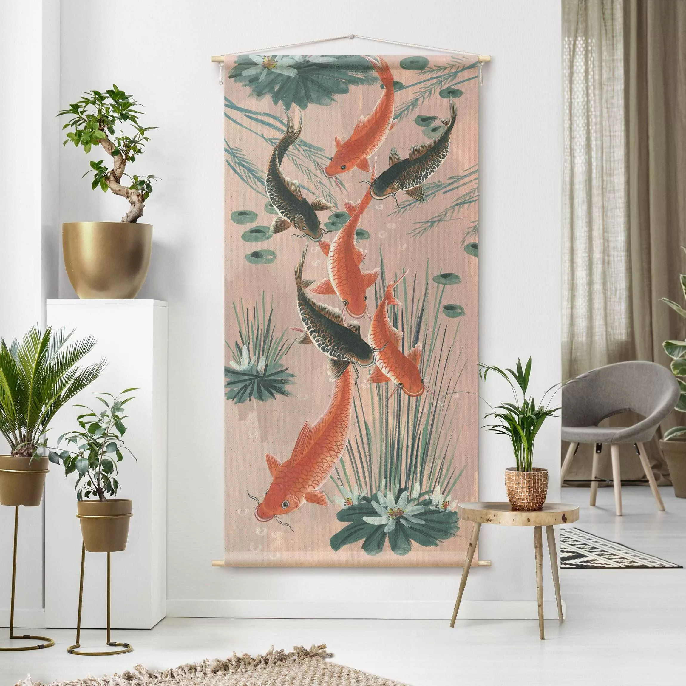 Wandteppich Asiatische Malerei Kois im Teich I günstig online kaufen