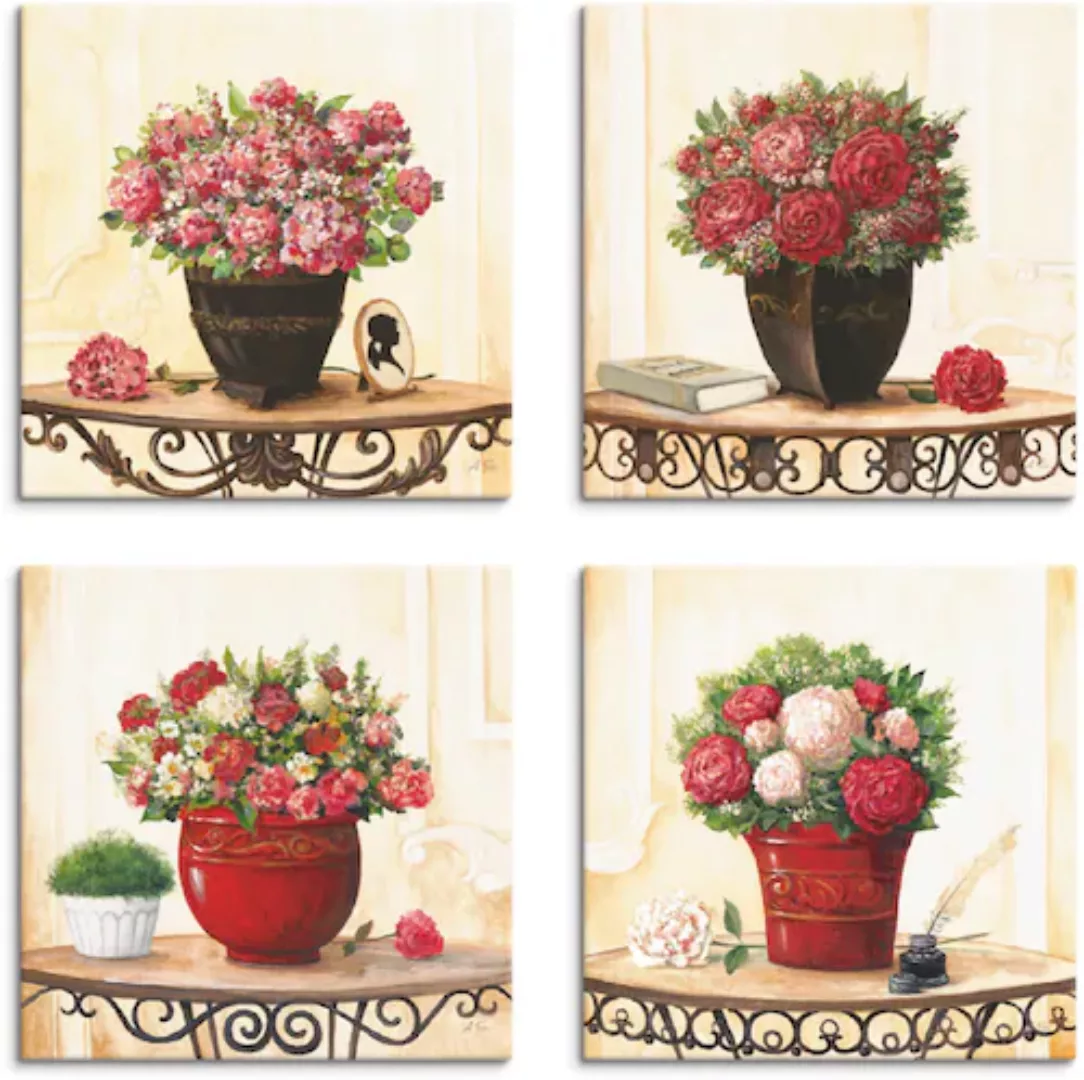 Artland Leinwandbild »Hortensien Nelken Rosen Pfingstrosen«, Blumen, (4 St. günstig online kaufen