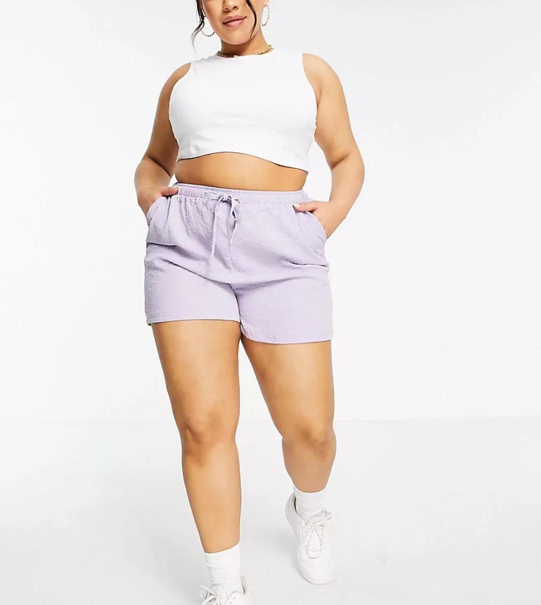 Missguided Plus – Überzieh-Shorts mit elastischem Taillenbund in Flieder, K günstig online kaufen