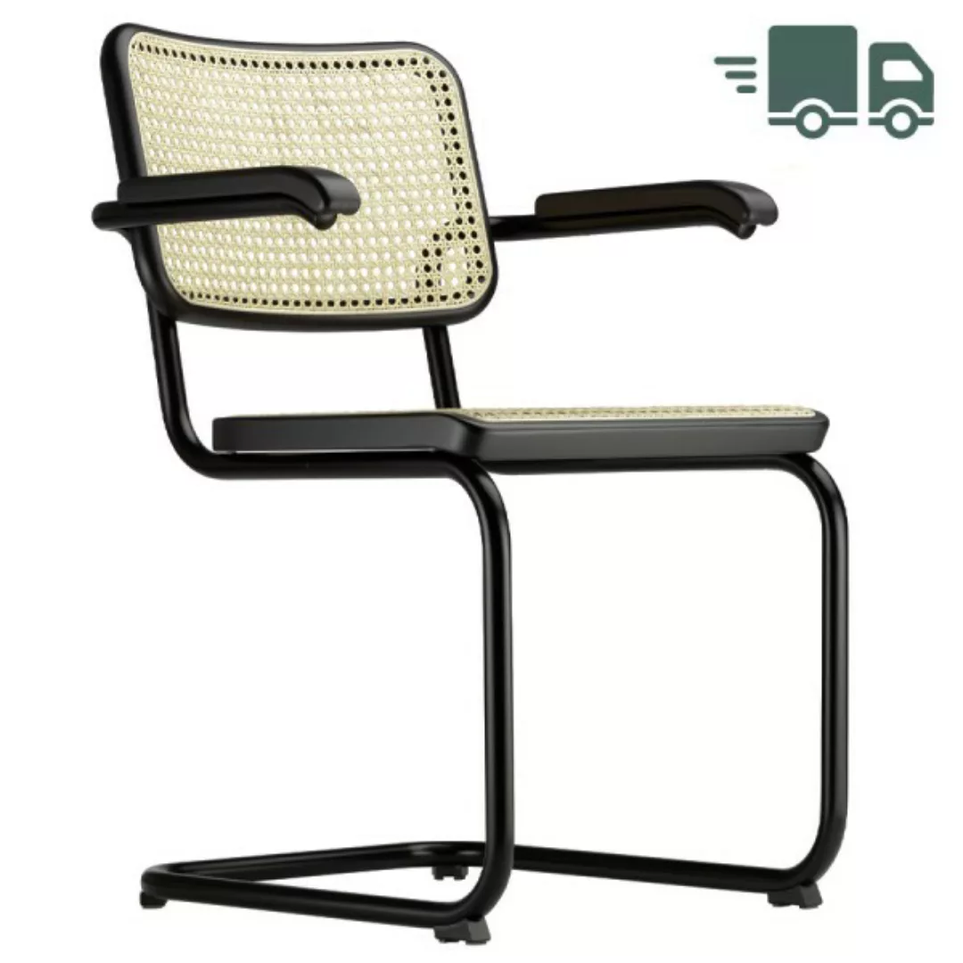 THONET S 64 V | Buche schwarz gebeizt | Stahlrohr-Freischwinger mit Armlehn günstig online kaufen