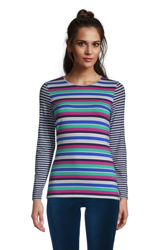 Shirt aus Baumwoll/Modalmix Gestreift, Damen, Größe: L Normal, Blau, by Lan günstig online kaufen