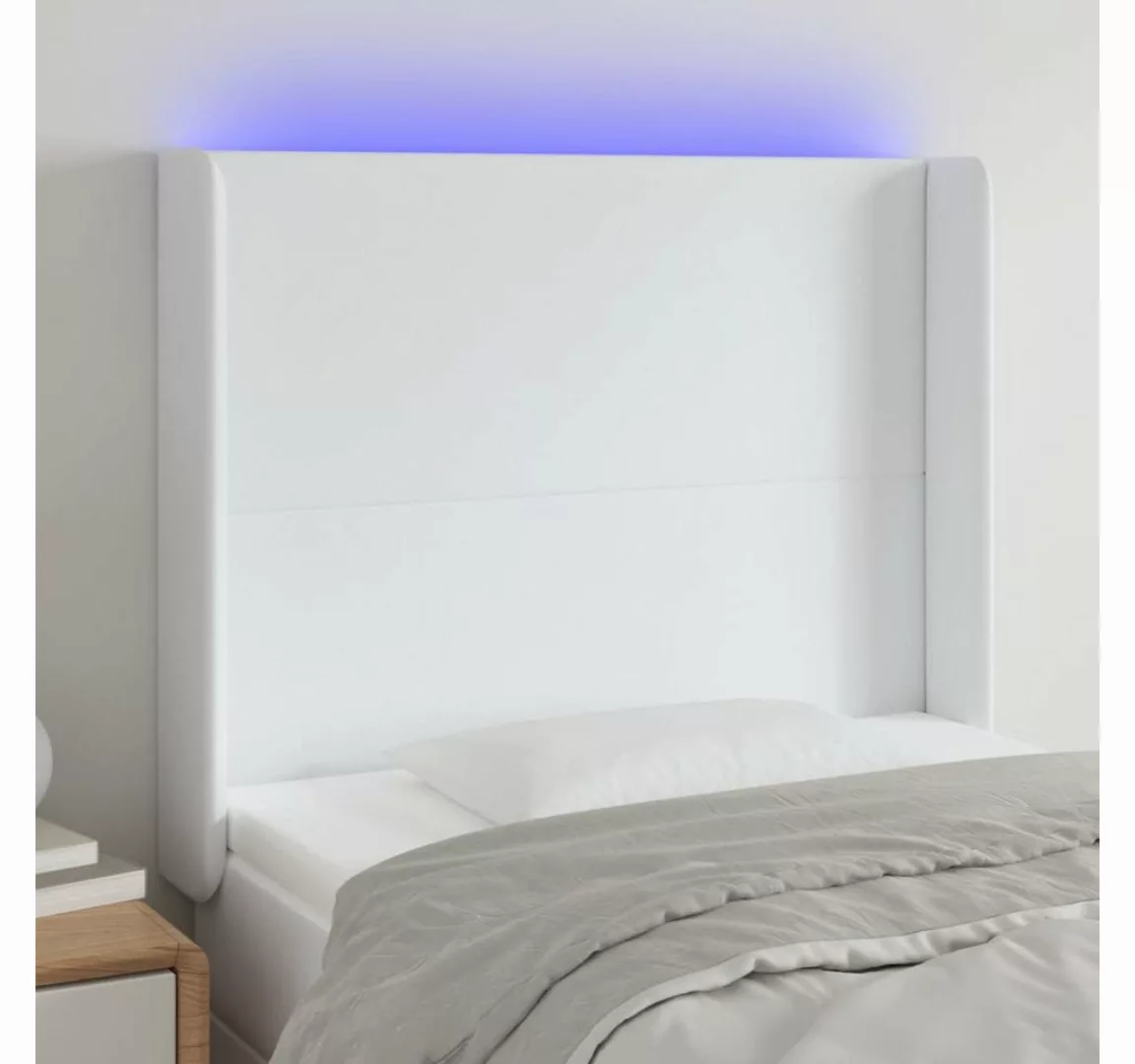 vidaXL Bett, LED Kopfteil Weiß 83x16x118/128 cm Kunstleder günstig online kaufen