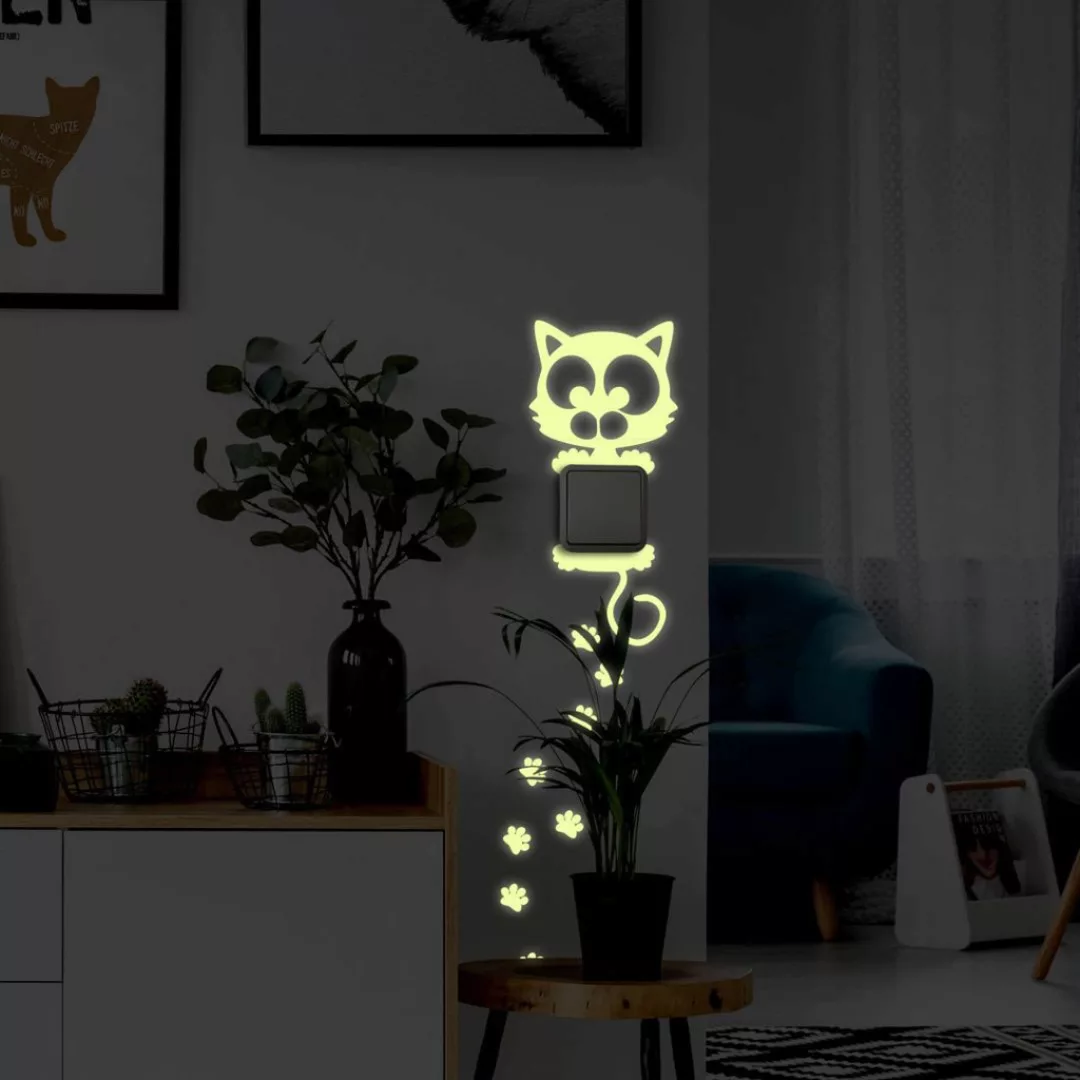 Wall-Art Wandtattoo »Lichtschalter Katze Leuchtsticker«, (1 St.), selbstkle günstig online kaufen