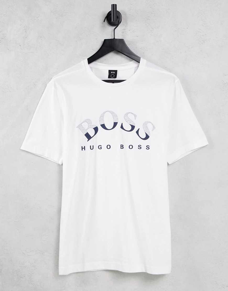 BOSS – Athleisure Tee 1 – Weißes T-Shirt mit großem Logo günstig online kaufen