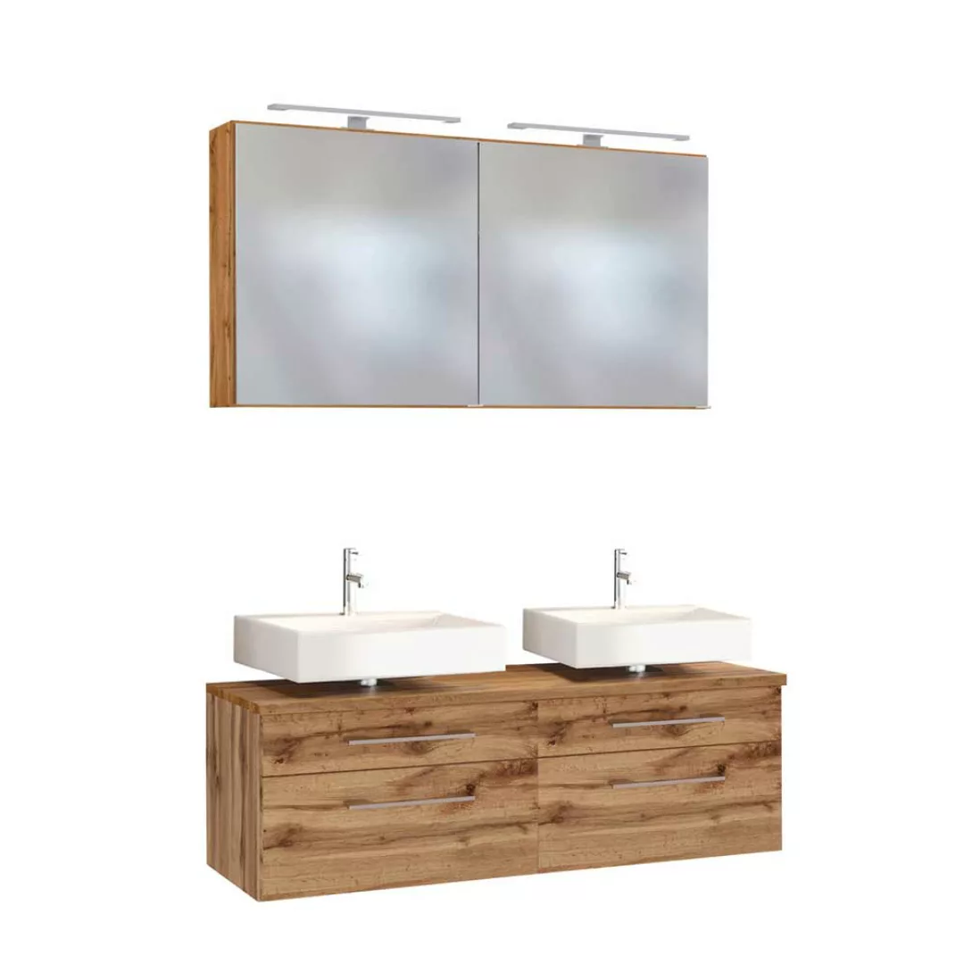 Hängende Badmöbel mit Doppelwaschplatz 2 LED Spiegeln (dreiteilig) günstig online kaufen