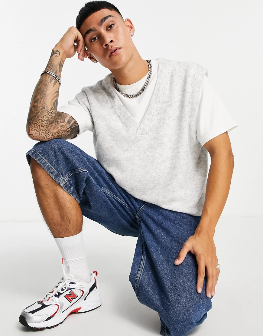 Topman – Oversized-Tanktop aus Strick in Grau günstig online kaufen