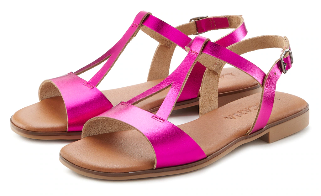 LASCANA Sandale "Sommerschuh", aus Leder im Metallic-Look, Sandalette, Somm günstig online kaufen