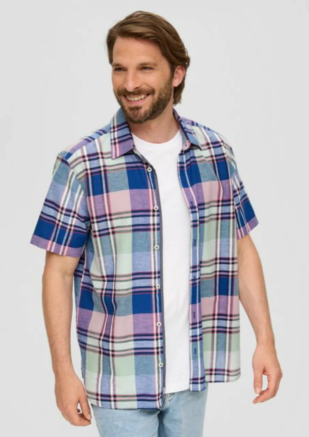 s.Oliver Kurzarmhemd Kariertes Kurzarmhemd aus Leinenmix günstig online kaufen