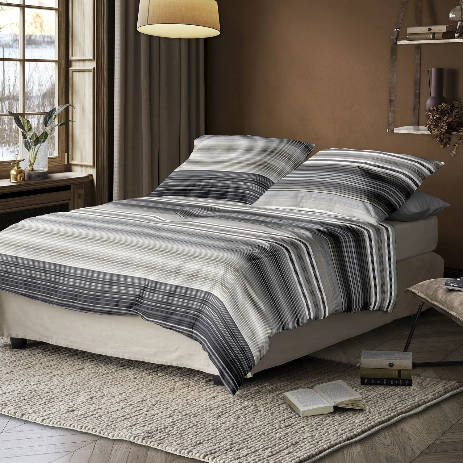 Irisette Mako Satin Bettwäsche Wave 8651-11 Streifen Grau Sand 135x200 günstig online kaufen