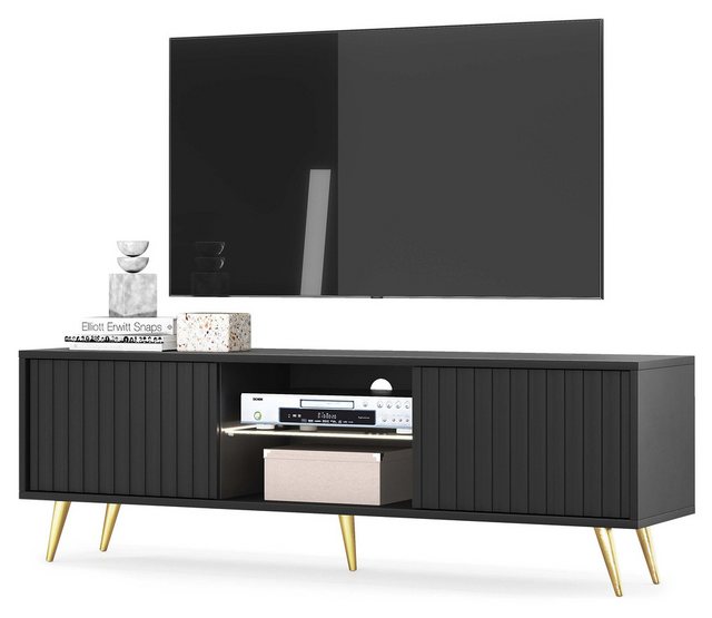 Selsey TV-Schrank BELLO mit goldenen Füßen, Lamellenfronten und LED, 135 cm günstig online kaufen