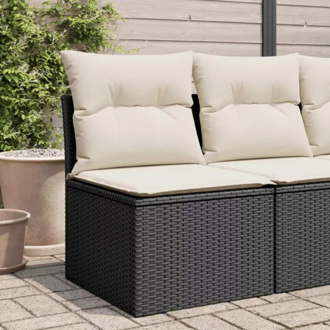 vidaXL Loungesofa Gartensessel ohne Armlehnen mit Kissen Schwarz Poly Ratta günstig online kaufen